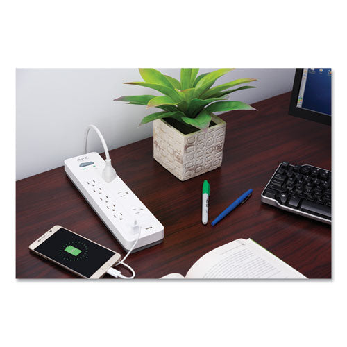 Home Office Surgearrest Power Surge Protector, 8 Ac Outlets/2 Usb Ports, 6 Ft Cord, 2,160 J, White