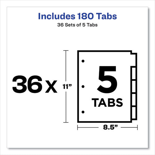 Write And Erase Plain-tab Paper Dividers, 5-tab, 11 X 8.5, Multicolor, 36 Sets