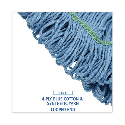 Super Loop Wet Mop Head, Cotton/synthetic Fiber, 1" Headband, Medium Size, Blue