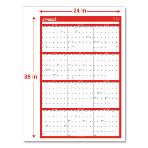 Erasable Wall Calendar, 24 X 36, White/red Sheets, 12-month (jan To Dec): 2024