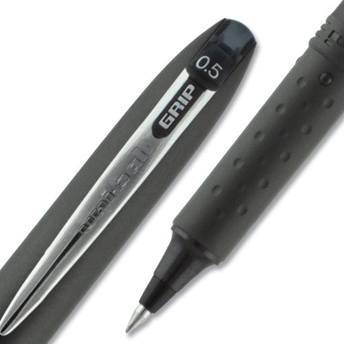 Grip Roller Ball Pen, Stick, Extra-fine 0.5 Mm, Black Ink, Black Barrel, Dozen