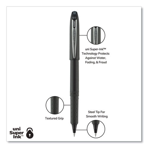 Grip Roller Ball Pen, Stick, Extra-fine 0.5 Mm, Black Ink, Black Barrel, Dozen