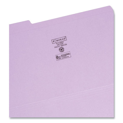 Reinforced Top Tab Colored File Folders, 1/3-cut Tabs: Assorted, Legal Size, 0.75" Expansion, Lavender, 100/box