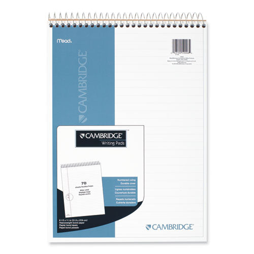 Stiff-back Wire Bound Pad, Wide/legal Rule, Numbered (1-28 Front, 29-56 Back), Black/blue Cover, 70 White 8.5 X 11.5 Sheets