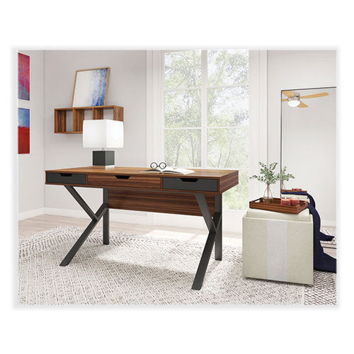 Stirling Table Desk, 59.75" X 23.75" X 31", Natural Walnut/charcoal Gray