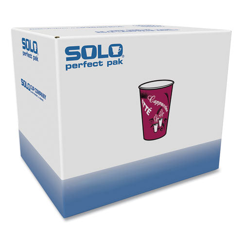 Paper Hot Drink Cups In Bistro Design, 8 Oz, Maroon, 500/carton