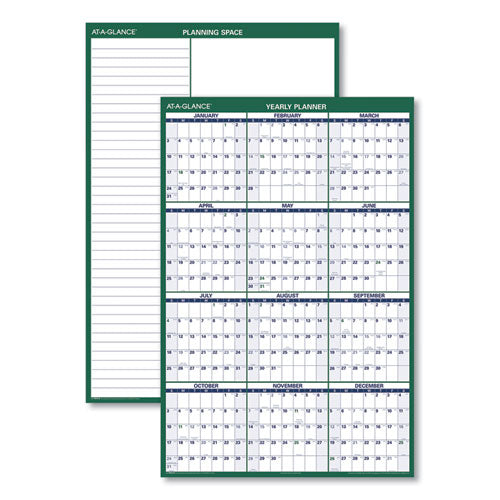 Vertical Erasable Wall Planner, 32 X 48, White/green Sheets, 12-month (jan To Dec): 2024