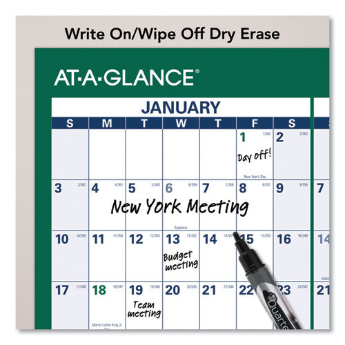 Vertical Erasable Wall Planner, 32 X 48, White/green Sheets, 12-month (jan To Dec): 2024