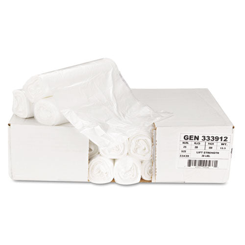 High-density Can Liners, 33 Gal, 9 Microns, 33" X 39", Natural, 25 Bags/roll, 20 Rolls/carton