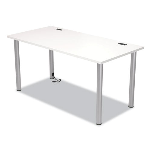 Essentials Writing Table-desk With Integrated Power Management, 59.7" X 29.3" X 28.8", White/aluminum