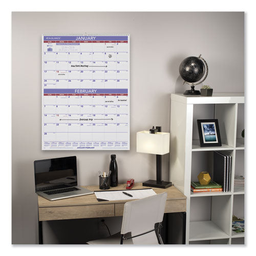 Two-month Wall Calendar, 22 X 29, White/blue/red Sheets, 12-month (jan To Dec): 2024