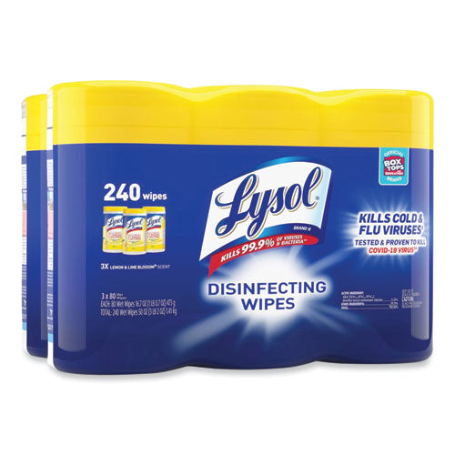 Disinfecting Wipes, 1-ply, 7 X 7.25, Lemon And Lime Blossom, White, 80 Wipes/canister, 3 Canisters/pack, 2 Packs/carton