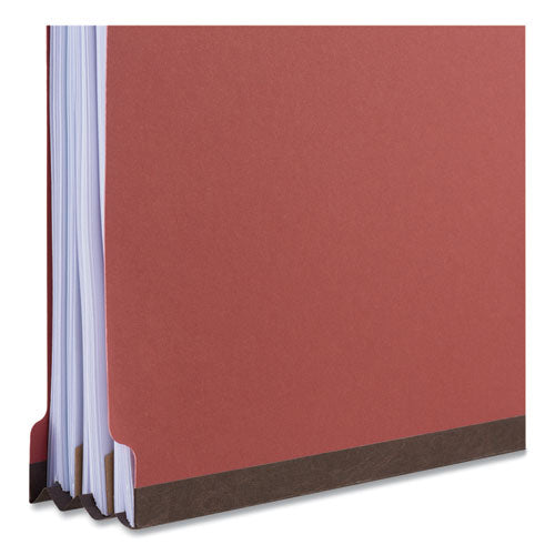 Red Pressboard End Tab Classification Folders, 2" Expansion, 2 Dividers, 6 Fasteners, Letter Size, Red Exterior, 10/box