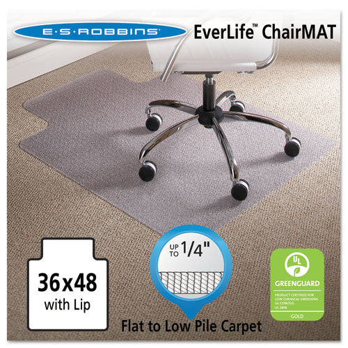 Everlife Light Use Chair Mat For Flat To Low Pile Carpet, Rectangular With Lip, 36 X 48, Clear