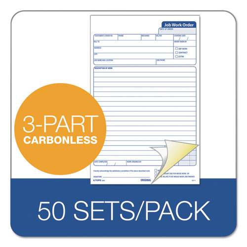 Job Work Order, Three-part Carbonless, 5.66 X 8.63, 50 Forms Total