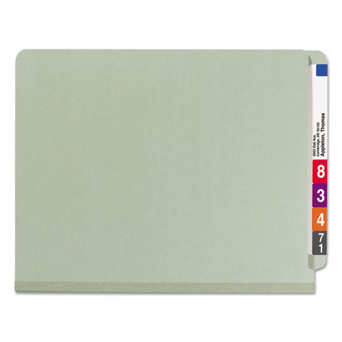 End Tab Pressboard Classification Folders, Four Safeshield Fasteners, 2" Expansion, 1 Divider, Letter Size, Gray-green, 10/bx