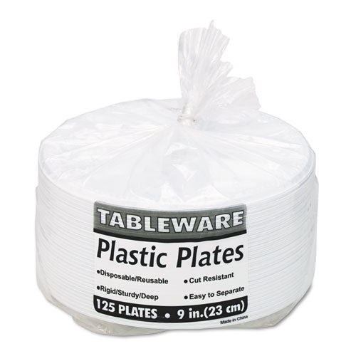 Plastic Dinnerware, Compartment Plates, 9" Dia, White, 125/pack