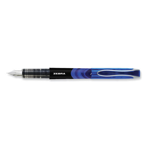 Fountain Pen, Fine 0.6 Mm, Blue Ink, Black/blue Barrel, 12/pack