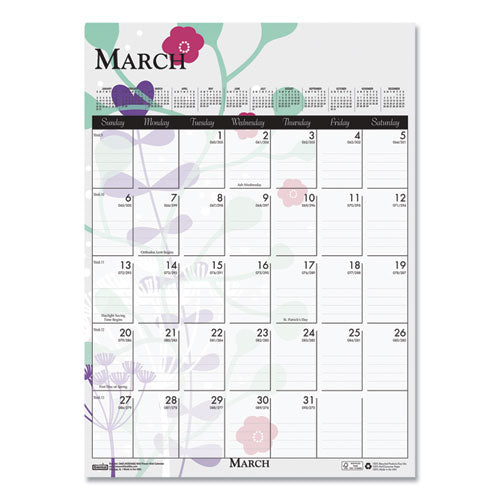 Recycled Wild Flower Wall Calendar, Wild Flowers Artwork, 12 X 16.5, White/multicolor Sheets, 12-month (jan To Dec): 2024