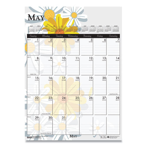 Recycled Wild Flower Wall Calendar, Wild Flowers Artwork, 12 X 16.5, White/multicolor Sheets, 12-month (jan To Dec): 2024