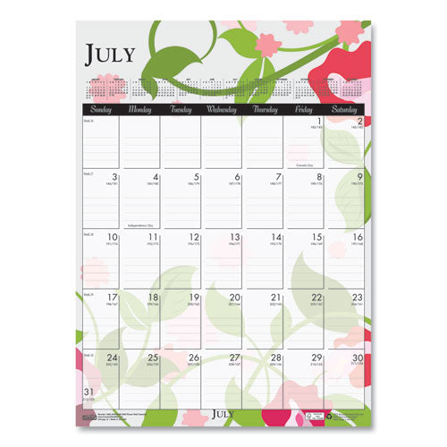 Recycled Wild Flower Wall Calendar, Wild Flowers Artwork, 12 X 16.5, White/multicolor Sheets, 12-month (jan To Dec): 2024