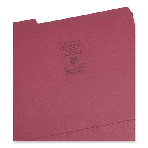 Reinforced Top Tab Colored File Folders, 1/3-cut Tabs: Assorted, Letter Size, 0.75" Expansion, Maroon, 100/box