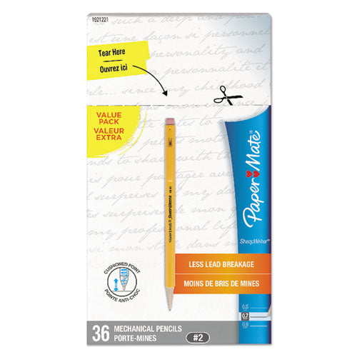 Sharpwriter Mechanical Pencil Value Pack, 0.7 Mm, Hb (#2), Black Lead, Classic Yellow Barrel, 36/box