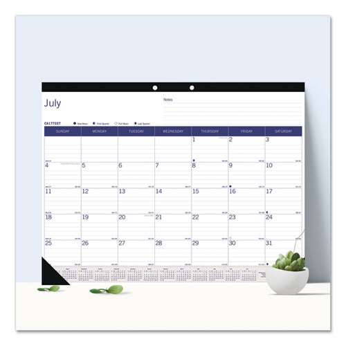 Academic Monthly Desk Pad Calendar, 22 X 17, White/blue/gray Sheets, Black Binding/corners, 13-month (july-july): 2023-2024