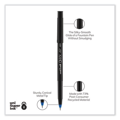 Onyx Roller Ball Pen, Stick, Extra-fine 0.5 Mm, Blue Ink, Black/blue Barrel, Dozen