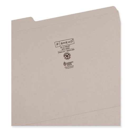 Reinforced Top Tab Colored File Folders, 1/3-cut Tabs: Assorted, Letter Size, 0.75" Expansion, Gray, 100/box