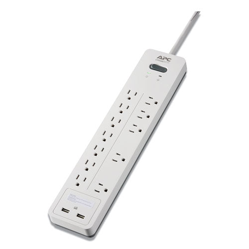 Home Office Surgearrest Power Surge Protector, 12 Ac Outlets/2 Usb Ports, 6 Ft Cord, 2,160 J, White