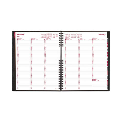 Coilpro Weekly Appointment Book In Columnar Format, 11 X 8.5, Black Lizard-look Cover, 12-month (jan To Dec): 2024