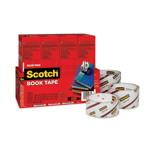 Book Tape Value Pack, 3" Core, (2) 1.5" X 15 Yds, (4) 2" X 15 Yds, (2) 3" X 15 Yds, Clear, 8/pack