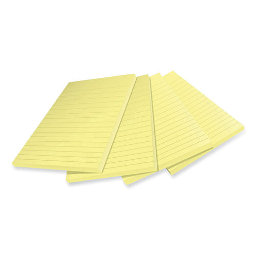 100% Recycled Paper Super Sticky Notes, Ruled, 4" X 6", Canary Yellow, 45 Sheets/pad, 4 Pads/pack