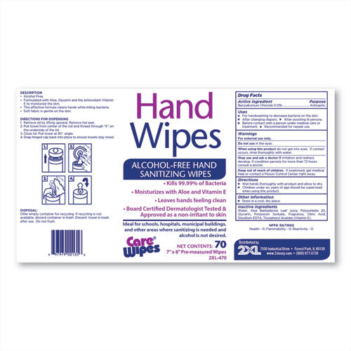 Alcohol Free Hand Sanitizing Wipes, 8 X 7, White, 70/canister, 6 Canisters/carton