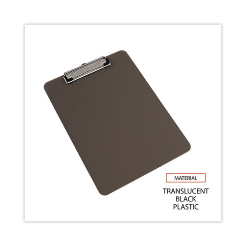 Plastic Clipboard With Low Profile Clip, 0.5" Clip Capacity, Holds 8.5 X 11 Sheets, Translucent Black