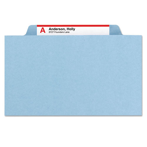 Pressboard Top Tab Classification Folders, Eight Safeshield Fasteners, 3" Expansion, 3 Dividers, Letter Size, Blue, 10/box