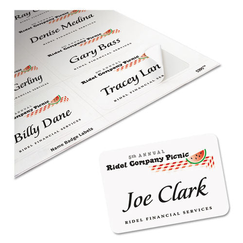 Flexible Adhesive Name Badge Labels, 3.38 X 2.33, White, 400/box