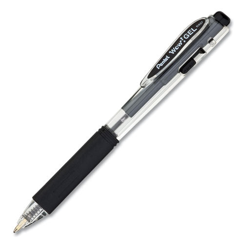 Wow! Gel Pen, Retractable, Medium 0.7 Mm, Black Ink, Clear/black Barrel, 12/pack