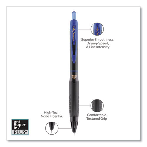 307 Gel Pen, Retractable, Fine 0.5 Mm, Blue Ink, Black Barrel, Dozen