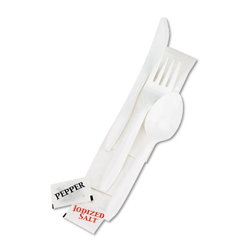 Cutlery Kit, Plastic Fork/spoon/knife/salt/polypropylene/napkin, White, 250/carton