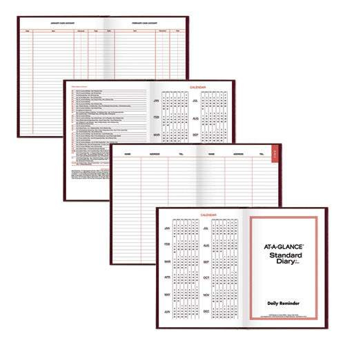 Standard Diary Daily Reminder Book, 2024 Edition, Medium/college Rule, Red Cover, (201) 8.25 X 5.75 Sheets