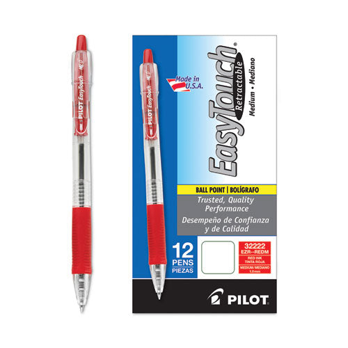 Easytouch Ballpoint Pen, Retractable, Medium 1 Mm, Red Ink, Clear Barrel, Dozen