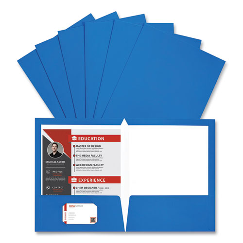 Laminated Two-pocket Folder, Cardboard Paper, 100-sheet Capacity, 11 X 8.5, Blue, 25/box