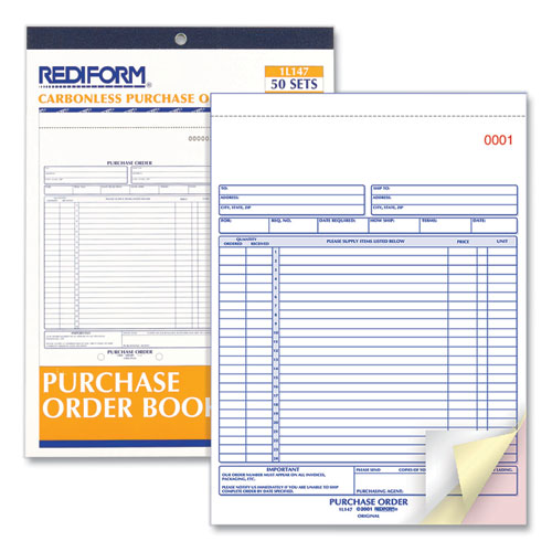 Purchase Order Book, 17 Lines, Three-part Carbonless, 8.5 X 11, 50 Forms Total