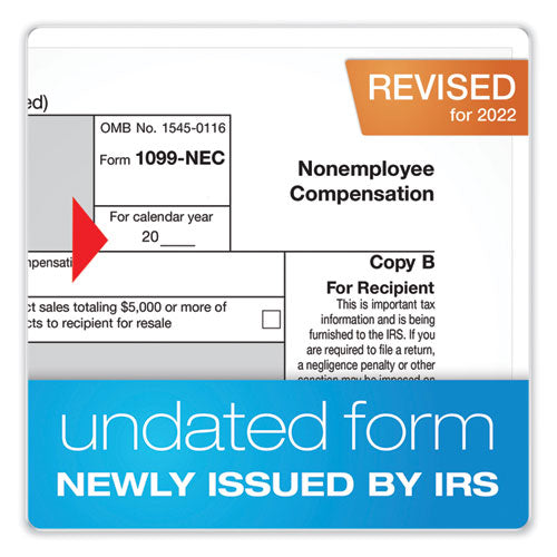 1099-nec + 1096 Tax Form Bundle, Inkjet/laser, Fiscal Year: 2023, 5-part, 8.5 X 3.67, 3 Forms/sheet, 24 Forms Total