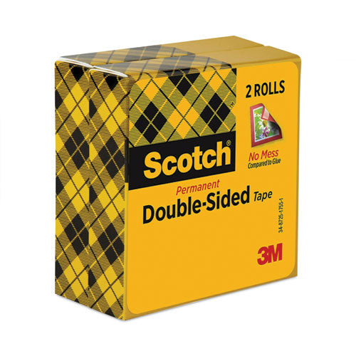 Double-sided Tape, 1" Core, 0.5" X 75 Ft, Clear, 2/pack