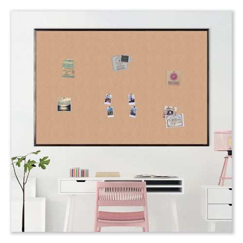 Cork Bulletin Board With Black Aluminum Frame, 35 X 23, Tan Surface