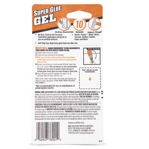 Super Glue Gel, 0.53 Oz, Dries Clear, 4/carton