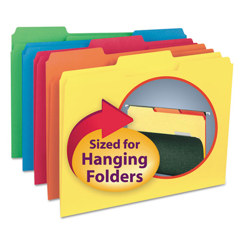 Interior File Folders, 1/3-cut Tabs: Assorted, Letter Size, 0.75" Expansion, Assorted Colors, 100/box